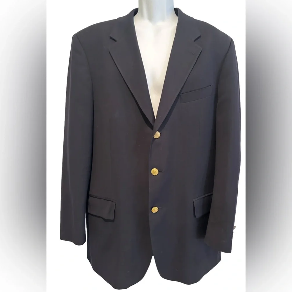 FIORI MENS‎ BLAZER NAVY BLUE GOLD BUTTONS VENTLESS CANADA 44L Long